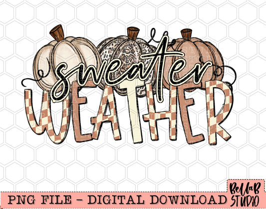 Sweater Weather Checkered Neutral Pumpkins PNG Design