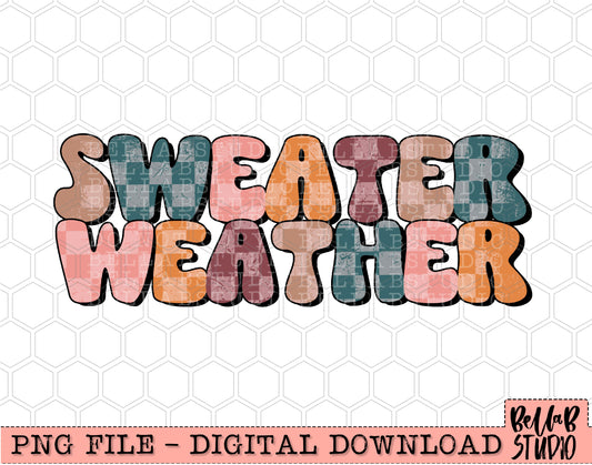 Retro Checkered Sweater Weather PNG Design