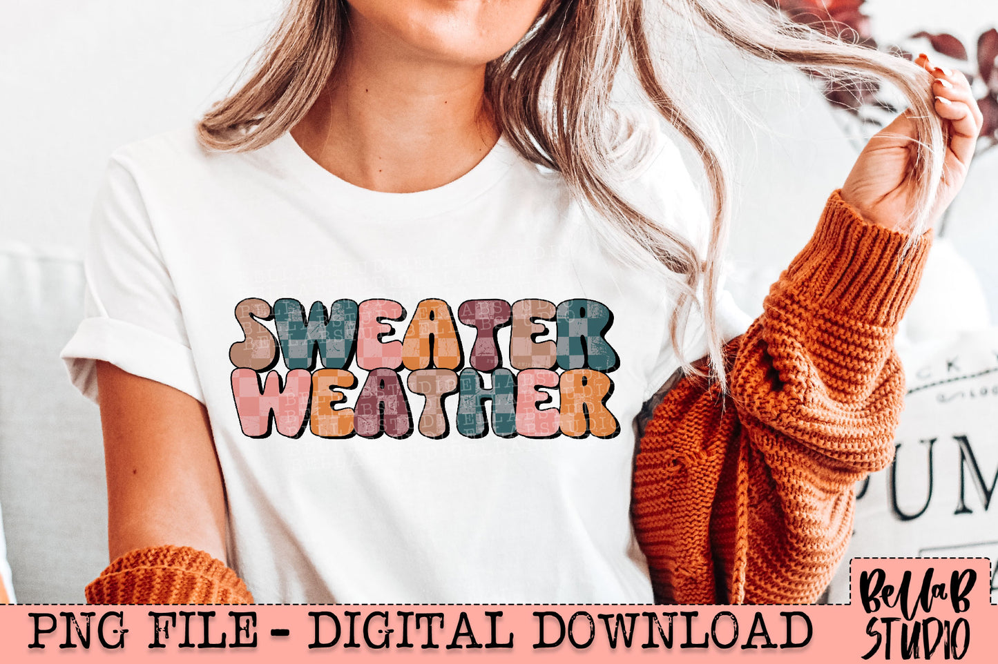 Retro Checkered Sweater Weather PNG Design