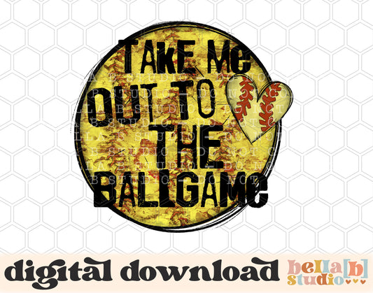 Take Me Out To The Ball Game Grunge Softball PNG Design