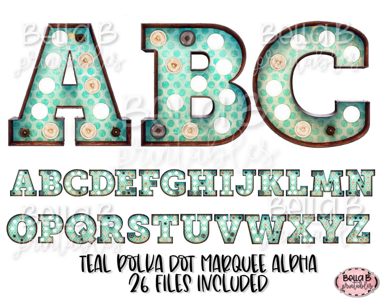 Teal Polka Dot Marquee Alphabet Letters, Marquee Alphabet Set