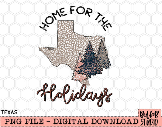 Home For The Holidays -Christmas Texas PNG Design