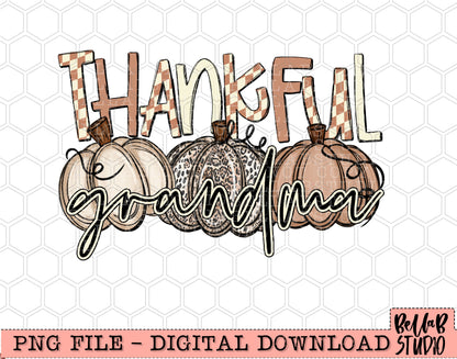 Thankful Grandma Checkered Neutral Pumpkins PNG Design