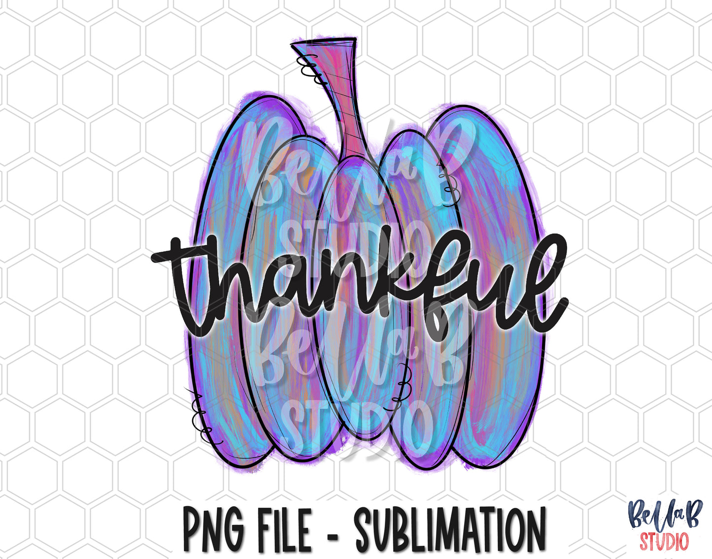 Thankful Whimsical Painted Pumpkin Sublimation Design