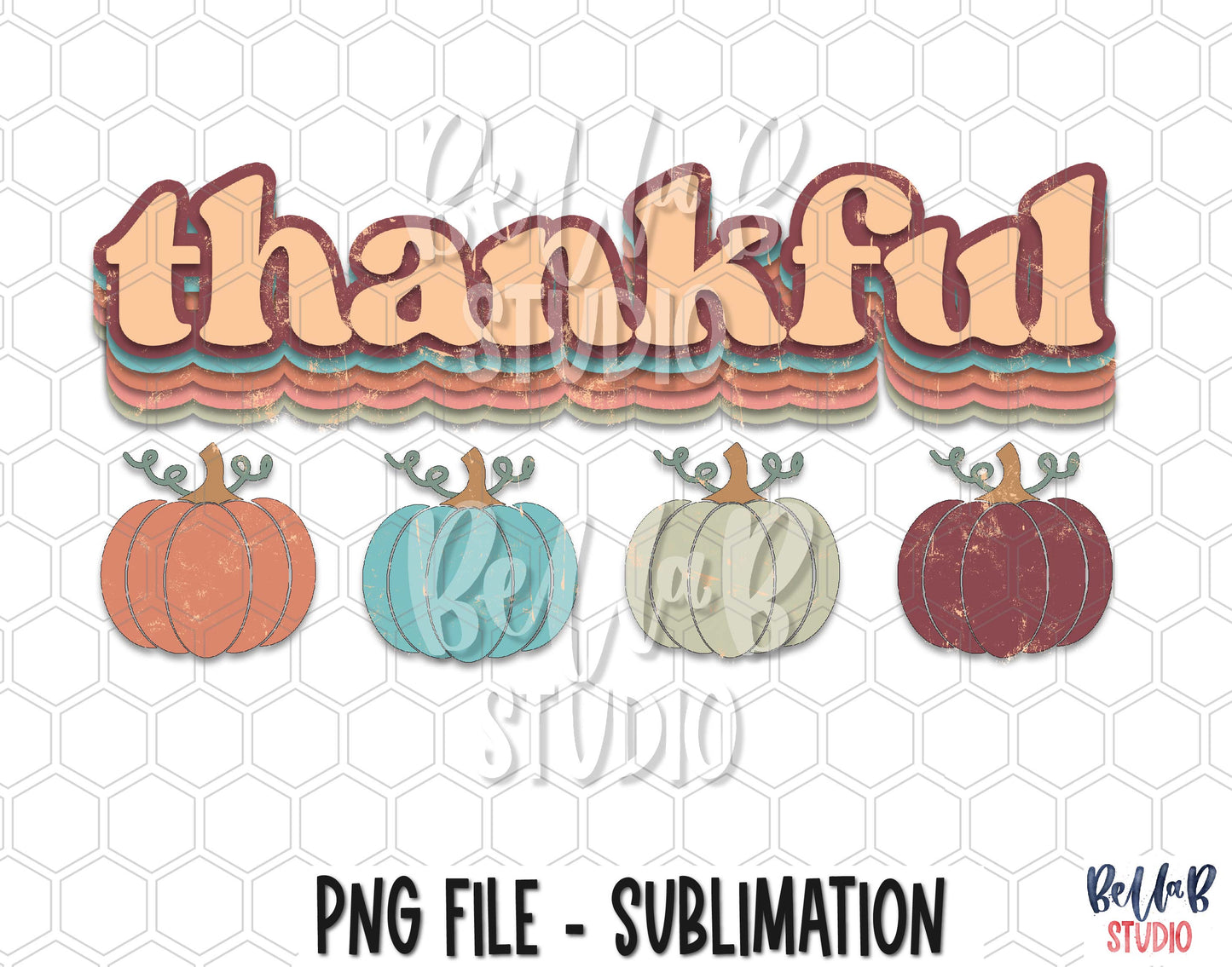 Retro Thankful Pumpkins Sublimation Design