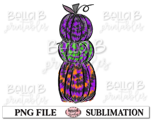 Tie Dye Halloween Pumpkins Sublimation Design, Hand Drawn