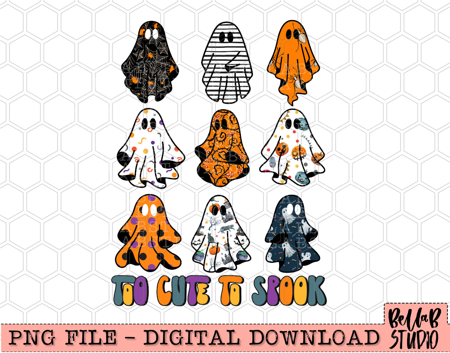 Too Cute To Spook 9 Ghosts ORANGE PNG Design