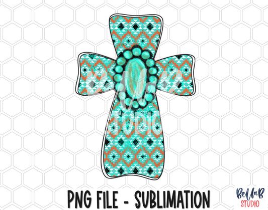Tribal Cross With Turquoise Gem Sublimation Design