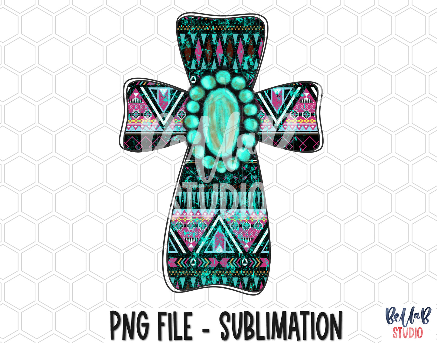 Tribal Cross With Turquoise Gem Sublimation Design