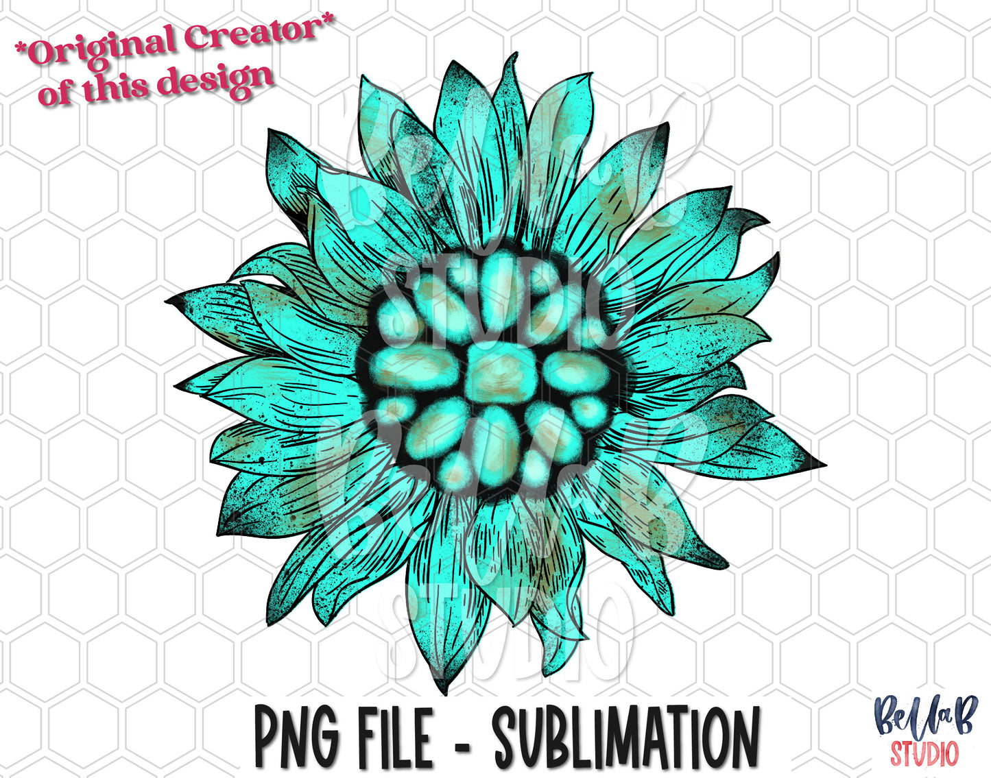 Turquoise Gem Sunflower Sublimation Design