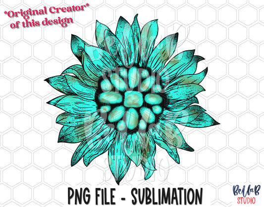 Turquoise Gem Sunflower Sublimation Design