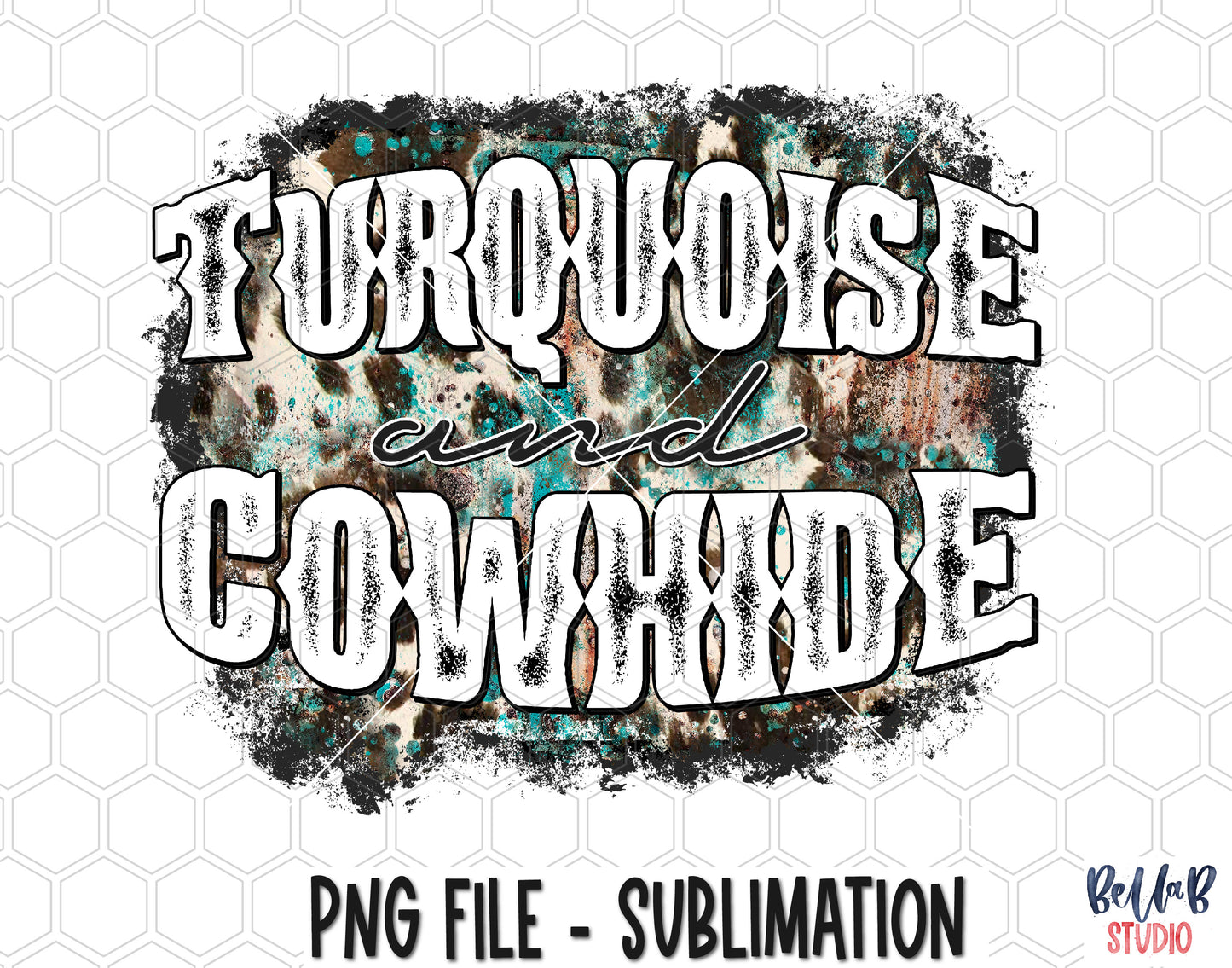 White- Turquoise And Cowhide Sublimation Design