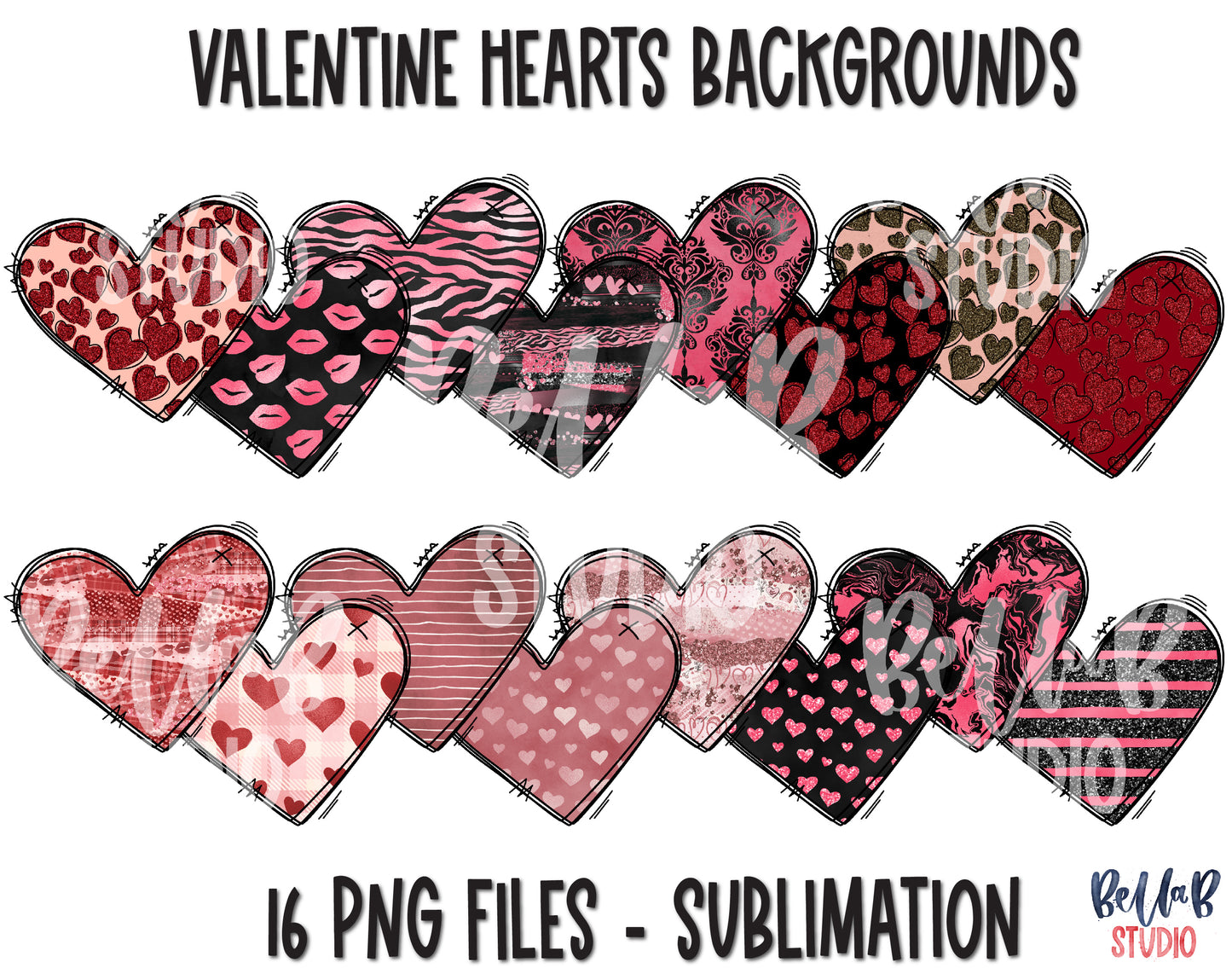 Valentine Hearts Sublimation Elements Bundle