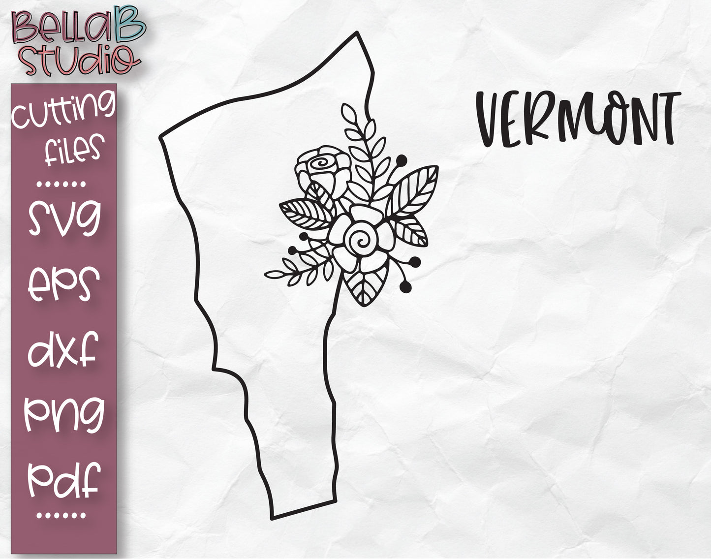Floral Vermont Map SVG File