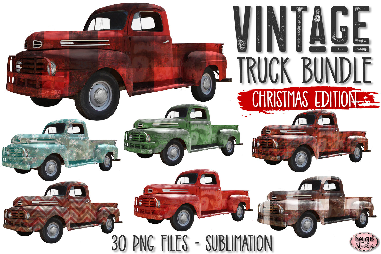 Christmas Truck Sublimation Elements Bundle