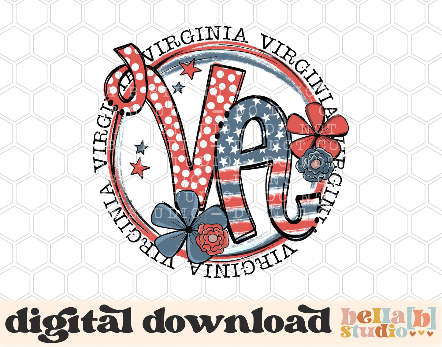 Virginia Retro Flowers PNG Design