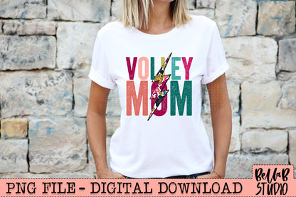 VOLLEY MOM Bright Leopard Bolt Sublimation Design