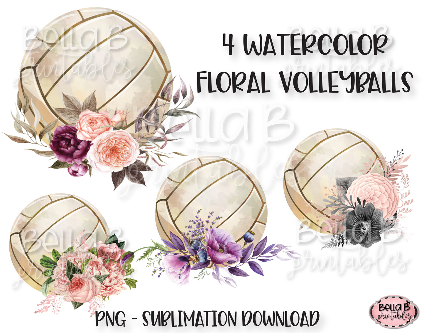 Floral Volleyball Sublimation Elements Bundle