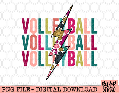 VOLLEYBALL Bright Leopard Bolt Sublimation Design