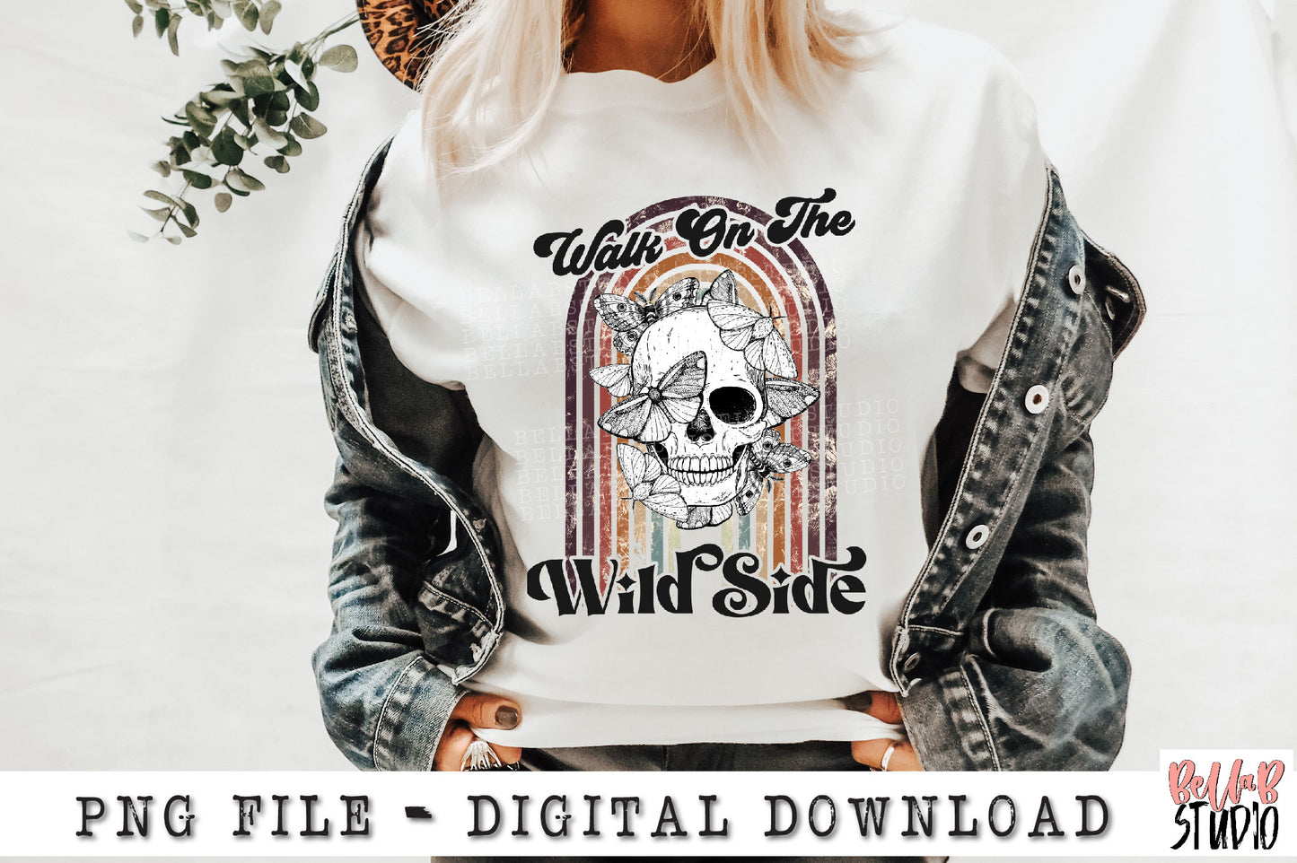 Walk On The Wild Side Skull With Butterflies PNG Sublimation Design