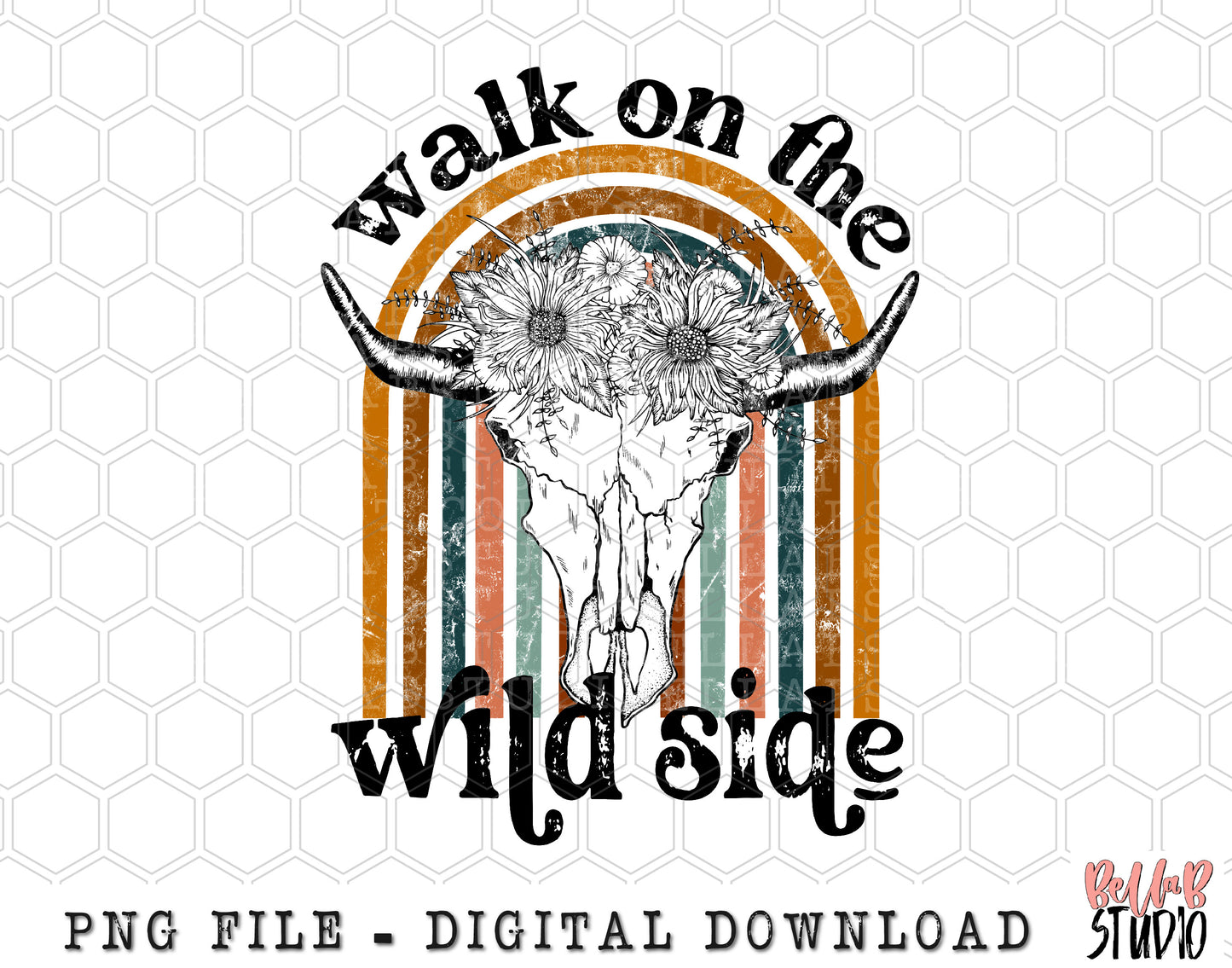 Walk On The Wild Side Floral Cow Skull PNG Sublimation Design