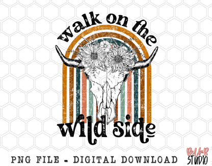 Walk On The Wild Side Floral Cow Skull PNG Sublimation Design
