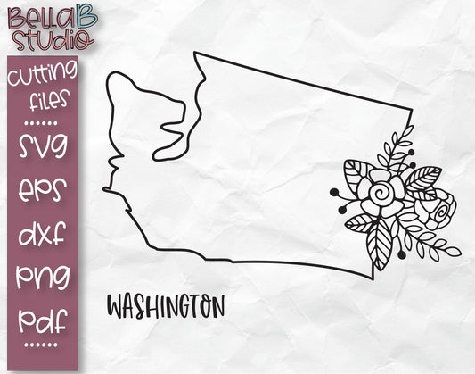 Floral Washington Map SVG File