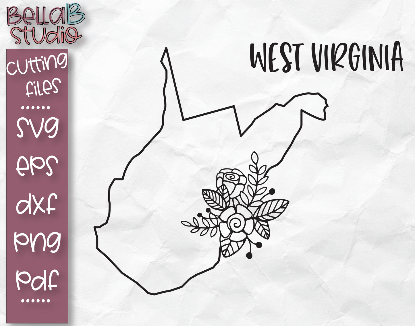 Floral West Virginia Map SVG File
