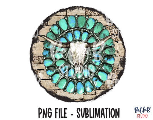 Southwestern Turquoise Rock and Skull Sublimation Design