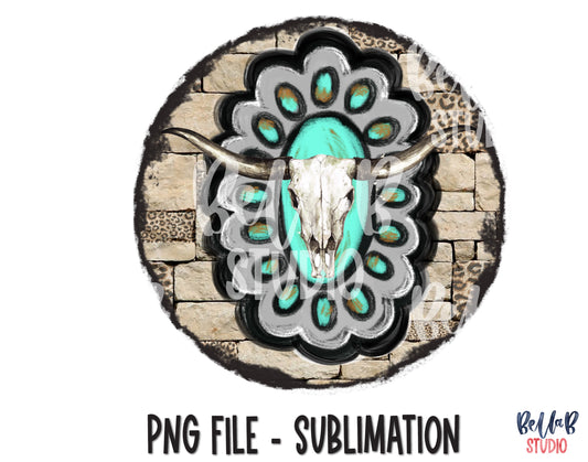 Southwestern Turquoise Rock and Skull Sublimation Design