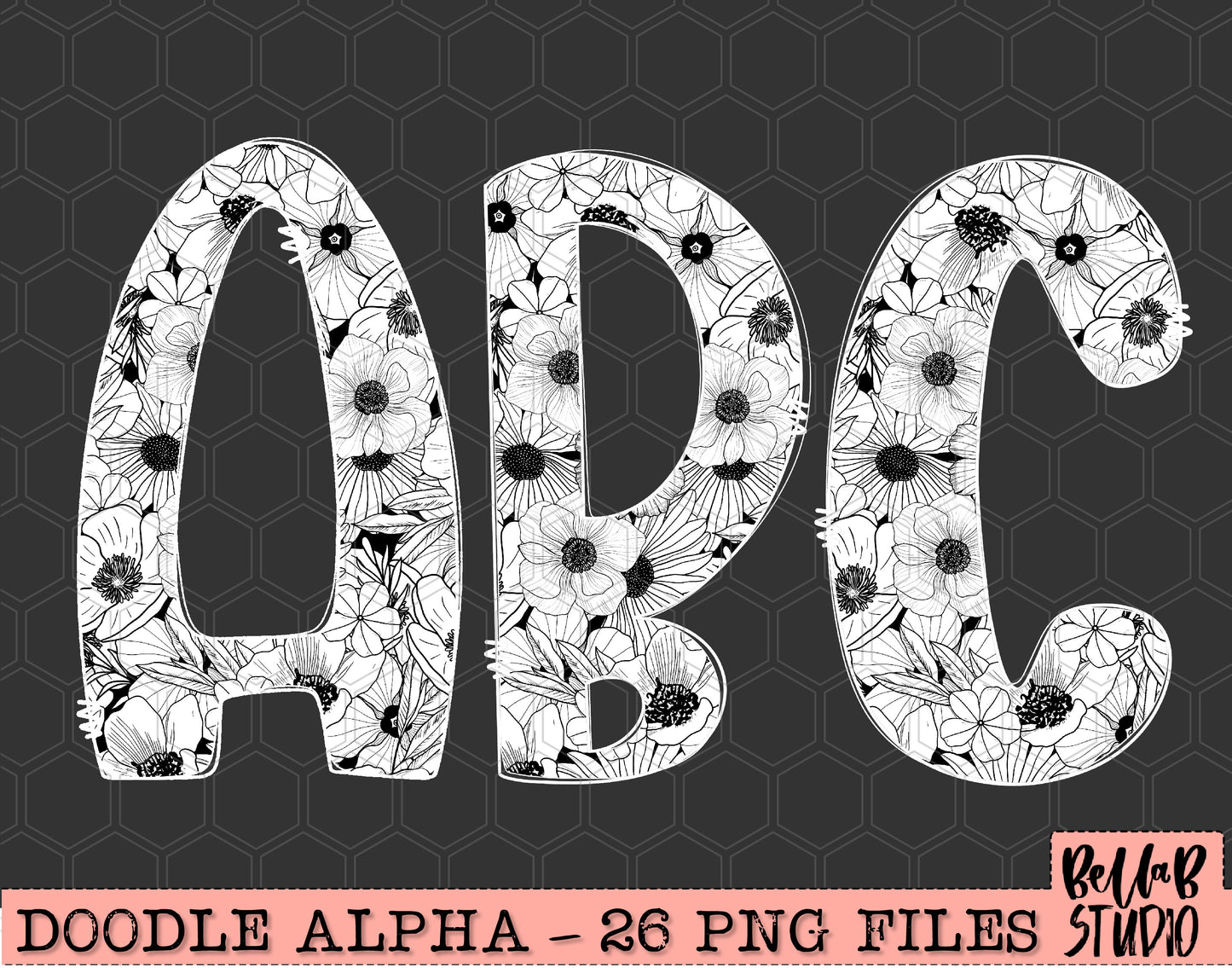 White Floral Doodle Alpha Set