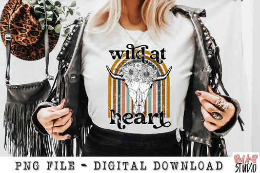 Wild At Heart Retro Rainbow Floral Longhorn Skull Sublimation Design