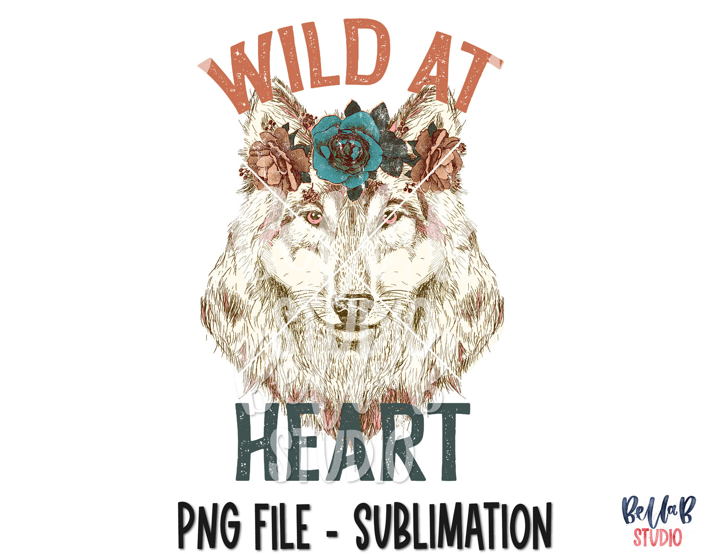 Wild At Heart- Vintage Wolf Sublimation Design