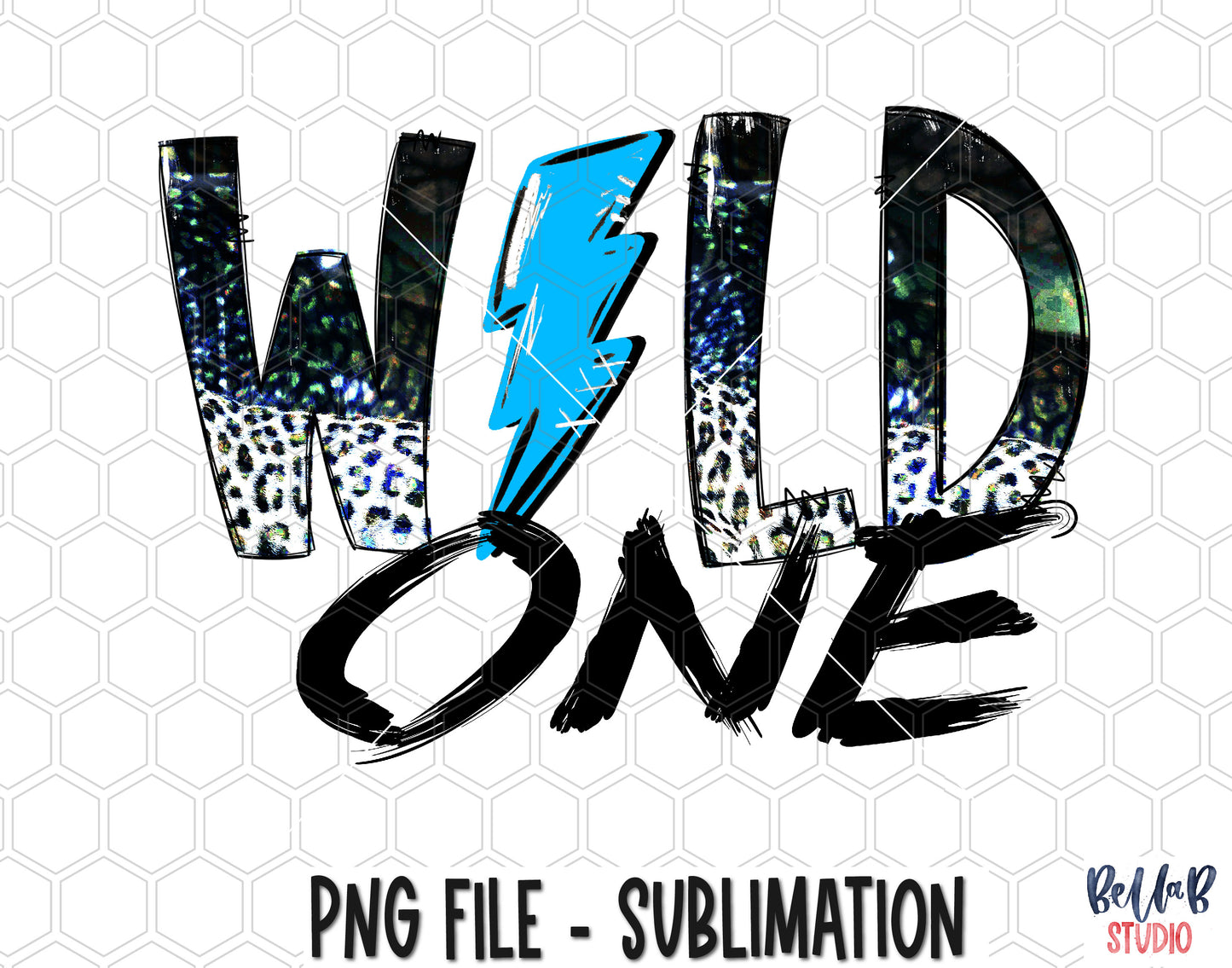 Blue Wild One Lightning Bolt Sublimation Design