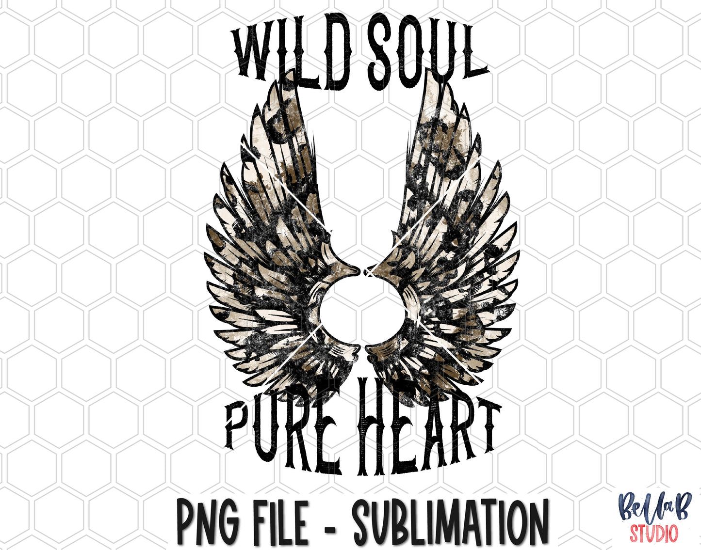 Wild Soul Pure Heart Leopard Wings Sublimation Design