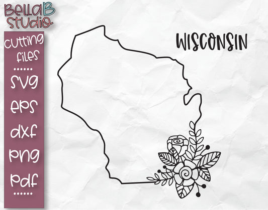 Floral Wisconsin Map SVG File