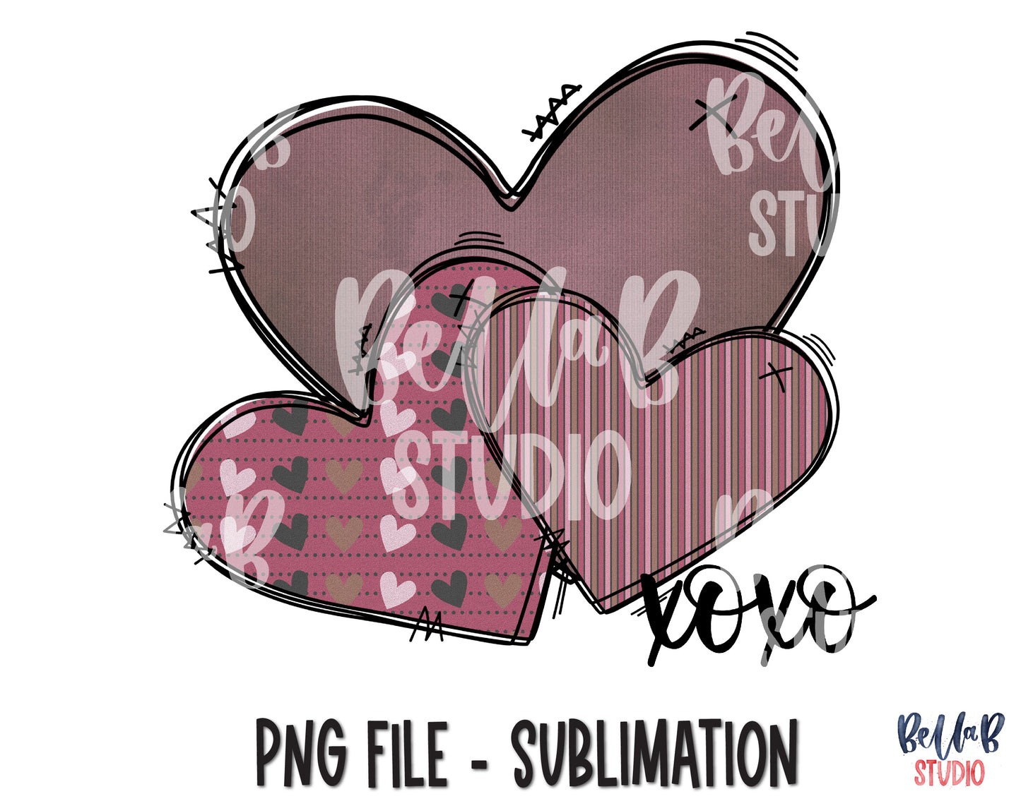 Purple XOXO Hearts Sublimation Design