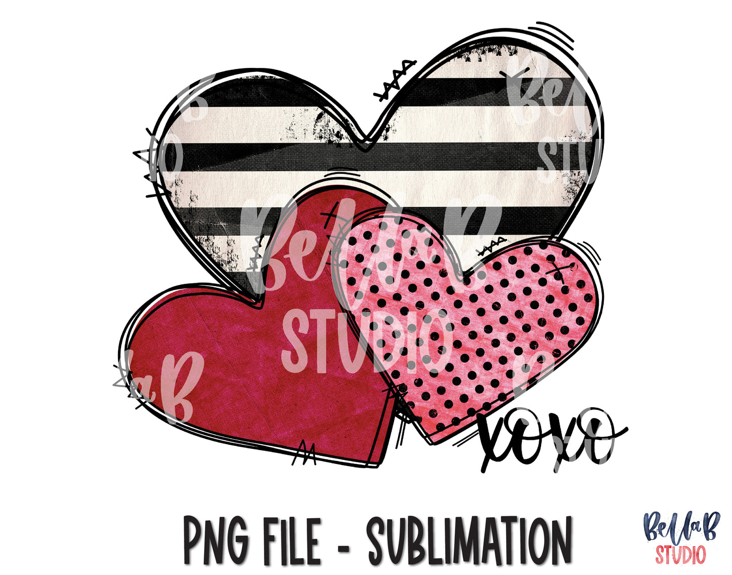 Striped XOXO Hearts Sublimation Design