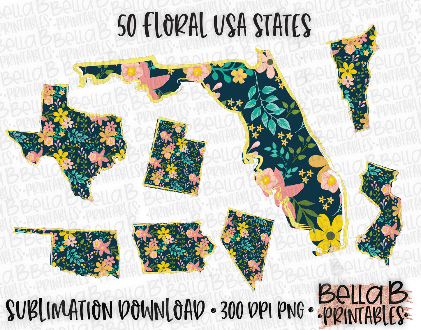 Yellow Floral United States Bundle, Sublimation Designs