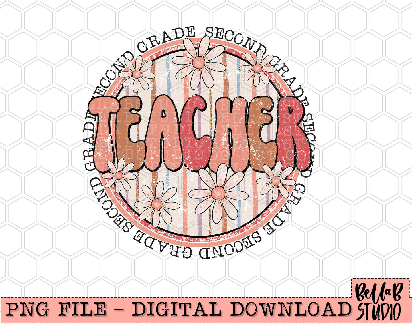 Boho Retro Daisies- Second Grade Teacher PNG Design